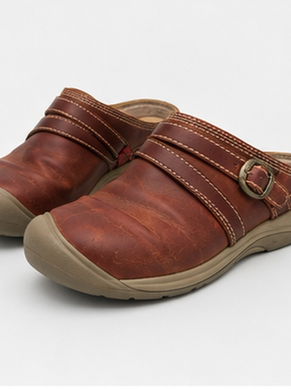 Keen Women's Brown Leather Slip-On Clog/Mule Granola Gorpcore Comfort